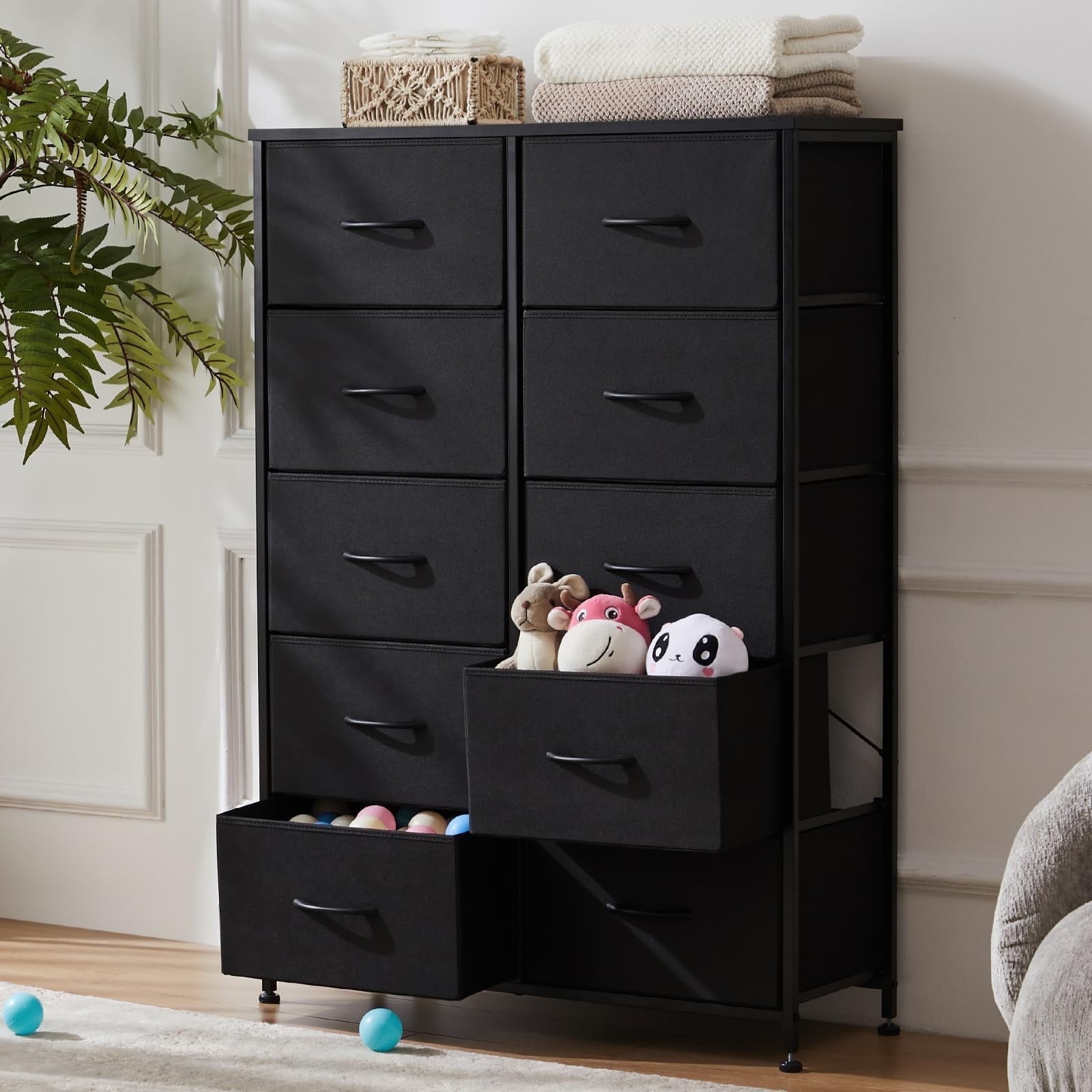Yangming 10 Drawer Fabric Dresser for Bedroom, Chest of Drawer Organizer Storage Cabinet for Closet, Entryway, Black  Shop  Black Friday Deals for 2024!  (图1)