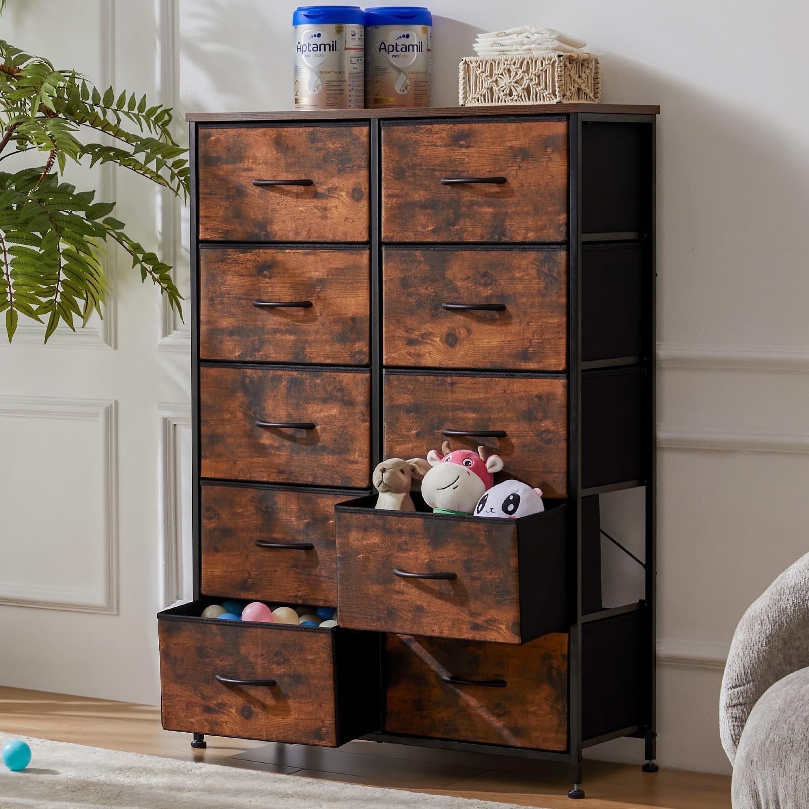 Yangming 10 Drawer Fabric Dresser for Bedroom, Chest of Drawer