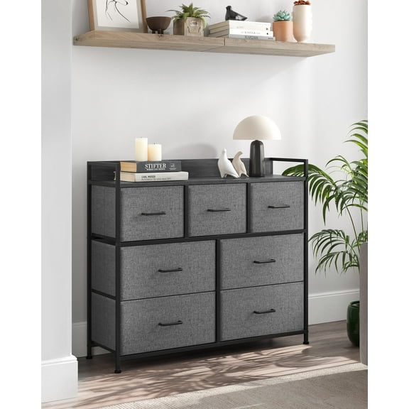7-Drawer Fabric Dresser with Metal Frame Foldable Clothes Storage Organizer & Chest of Drawers Slate Gray
