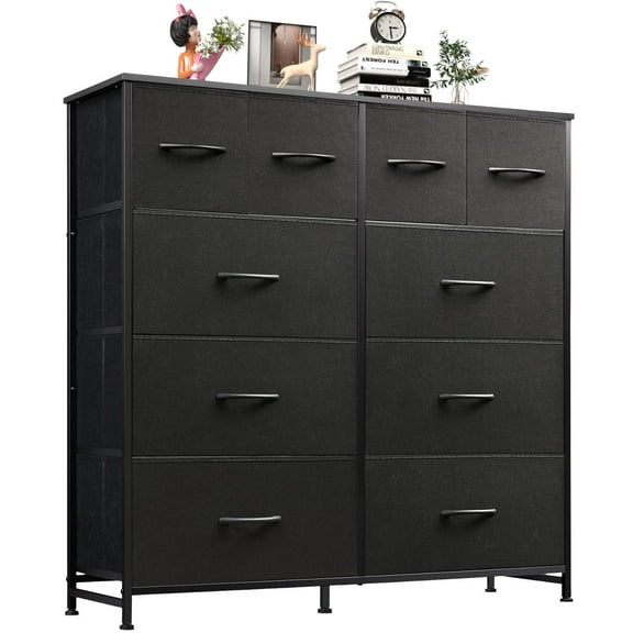 ROSVOVO Dresser for Bedroom 10 Storage drawer, Fabric Closet Chests Organizer Tower with Wooden Top Metal Frame for Living Room Hallway Entryway