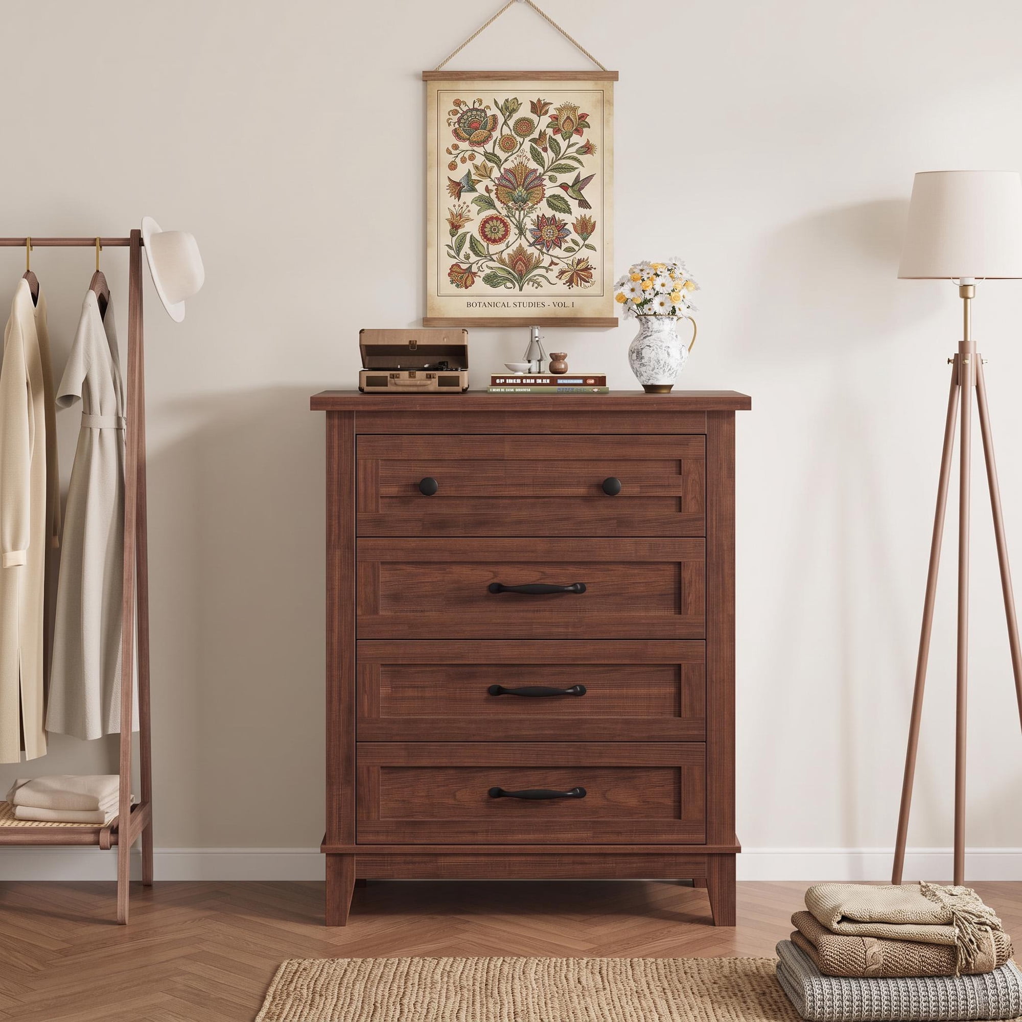 Dresser for Bedroom, 4-Drawer Chest of Drawers, Wooden Storage Dresser with Large Drawers for Living Room, Brown