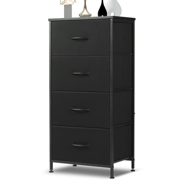 Dresser for Bedroom 4 Storage drawer, Fabric Closet Chests Organizer Tower with Wooden Top Metal Frame for Living Room Hallway Entryway