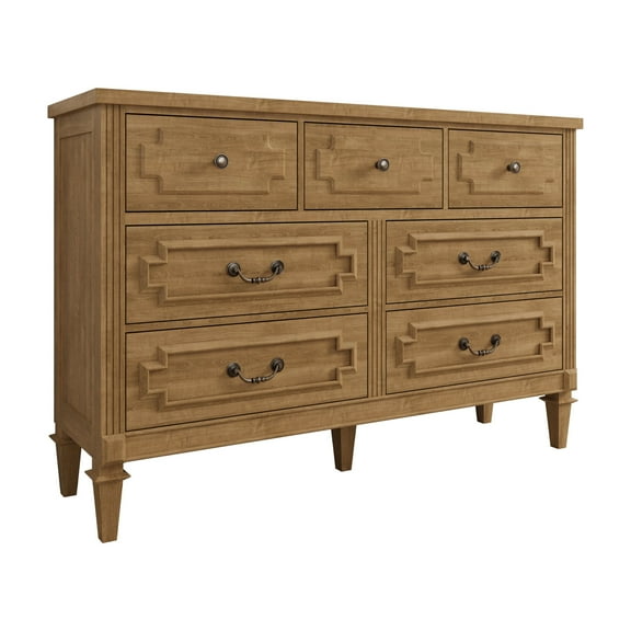 Dresser for Bedroom, 7 Drawer Dresser with Drawers and Metal Handles, Modern Dressers & Chests of Drawers for Hallyway, Entryway, Natural