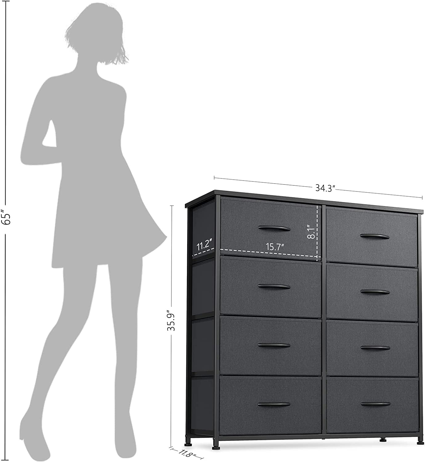 Dresser for Bedroom, 8 Drawer Storage Organizer Tall Wide Dresser for