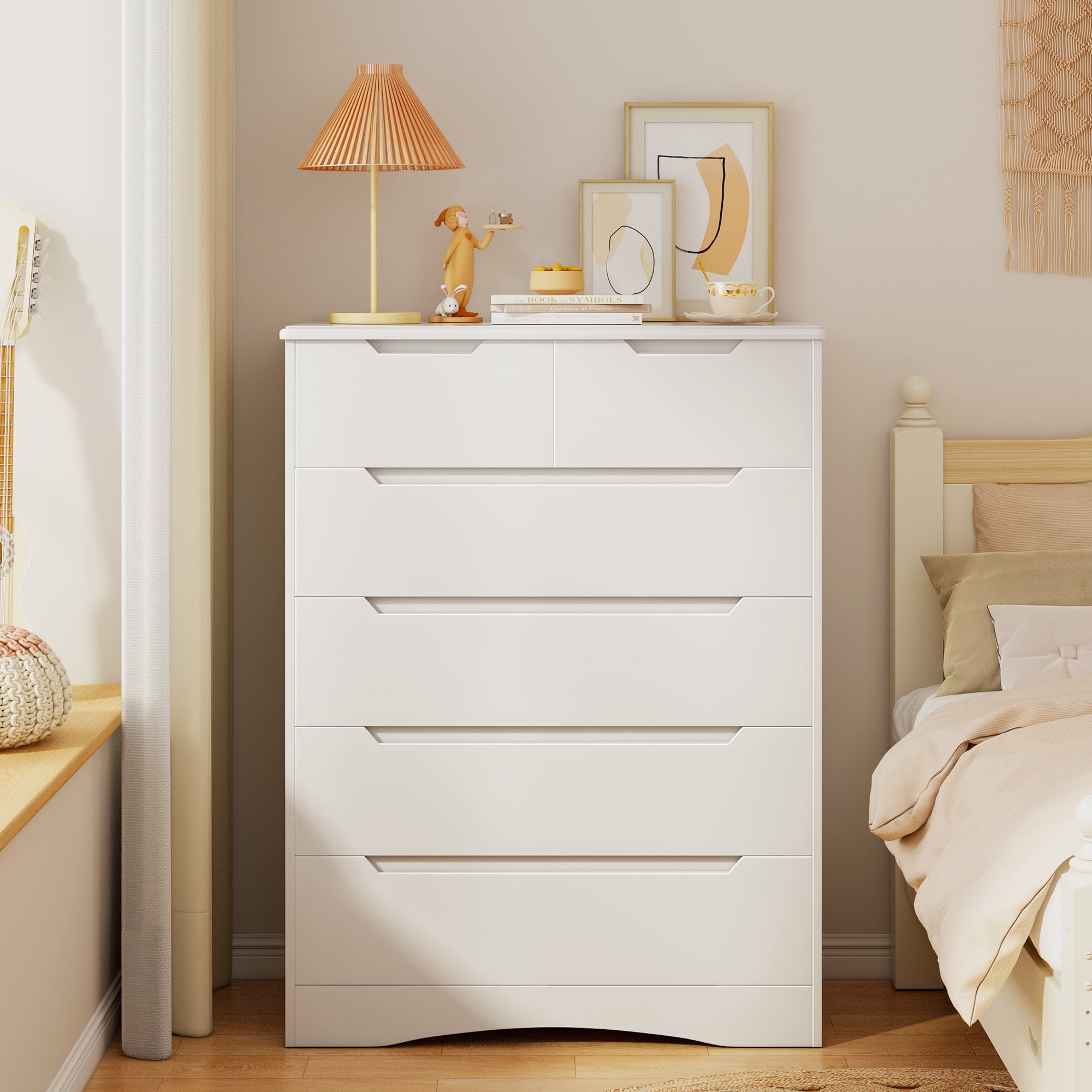 Dresser for Bedroom, Asofer 4 Drawer Dresser with Cutout Handle, Sturdy Wood Storage Cabinet