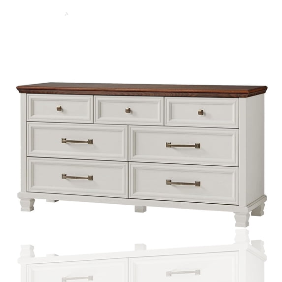 Dresser for Bedroom, Joaxswe 7-Drawer White Dresser with Metal Handle & Square Legs, Chest of Drawers for Living Room