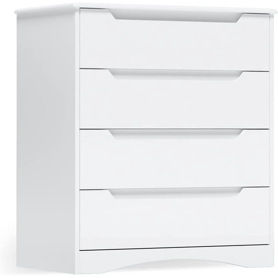 Dresser for Bedroom, Lofka 4 Drawer Dresser with Cutout Handles, Anti-Tip Safety, Large Storage Capacity, Modern Wood Chest of Drawers, White
