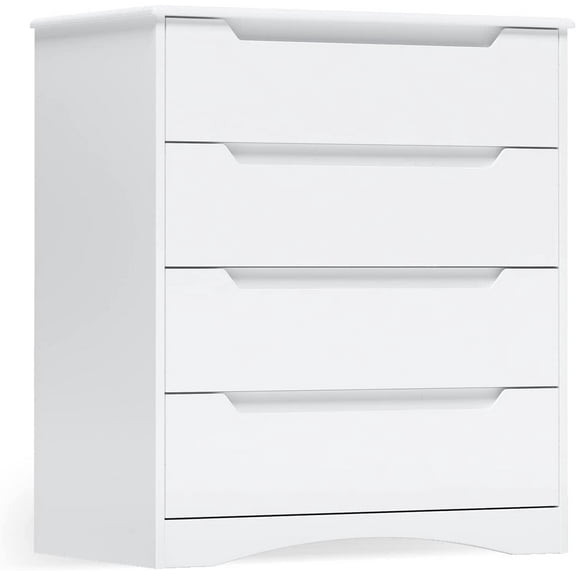Dresser for Bedroom, Lofka 4 Drawer Dresser with Cutout Handles, Anti-Tip Safety, Large Storage Capacity, Modern Wood Chest of Drawers, White