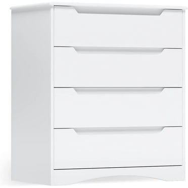 Dresser for Bedroom, Lofka 4 Drawer Dresser with Cutout Handles, Anti-Tip Safety, Large Storage Capacity, Modern Wood Chest of Drawers, White