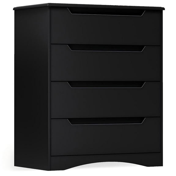 Dresser for Bedroom, Lofka 4 Drawer Dresser with Cutout Handles, Anti-Tip Safety, Large Storage Capacity, Modern Wood Chest of Drawers, Black