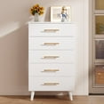 thumbnail image 1 of Dresser for Bedroom, Lofka 5 Drawers Dresser Gold Metal Handle, Wood Storage Cabinet for Living Room, White, 1 of 12