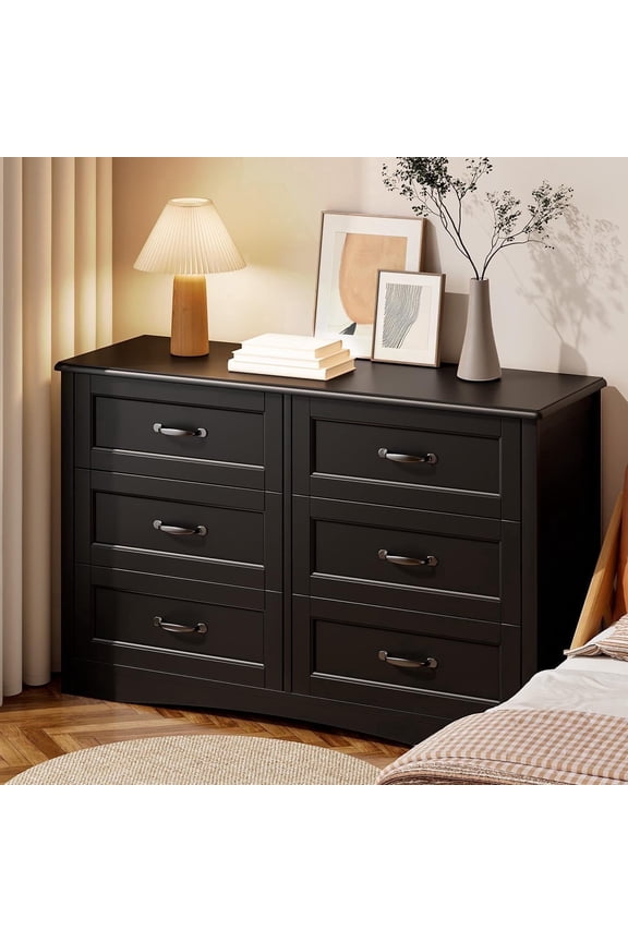 Dresser for Bedroom, Lofka 6 Drawer Double Dresser, Large Storage Capacity, Anti-Tip Safety, Modern Wood Chest of Drawers