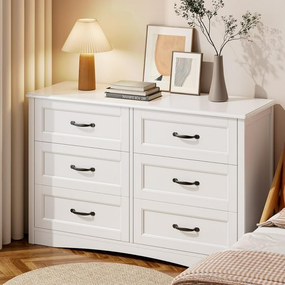 Dresser for Bedroom, Lofka 6 Drawer Double Dresser, Anti-Tip Safety, Modern Wood Chest of Drawers