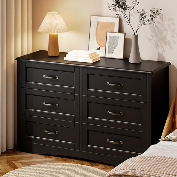 Dresser for Bedroom, Lofka 6 Drawer Double Dresser, Large Storage Capacity, Anti-Tip Safety, Modern Wood Chest of Drawers