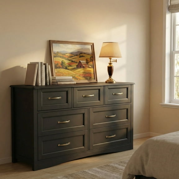 Dresser for Bedroom, Lofka Black 7 Drawer Dresser for Living Room