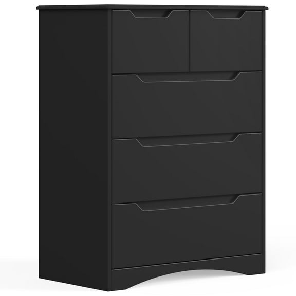 Dresser for Bedroom, Lofka Modern Wood Chest of Drawers with Cutout Handles, Deep Drawers, Smooth Metal Rail, Black