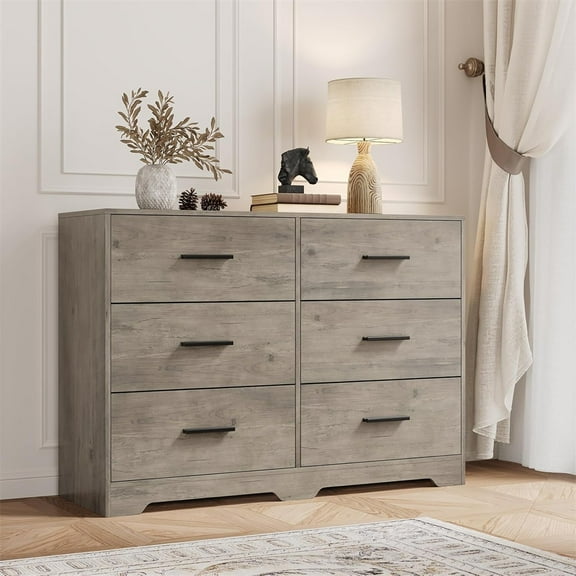 Dresser for Bedroom, Modern 6 Drawer Dresser for Bedroom, Wide Wood Chests of Drawers Storage with Metal Handle for Entryway, Hallway,Living Room