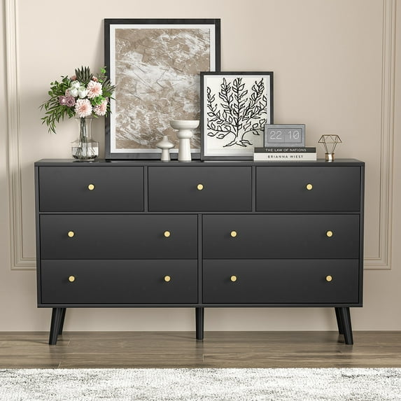 Dresser for Bedroom, Modern White 6 Drawer Dresser, 47.2" W Black - 7-drawer