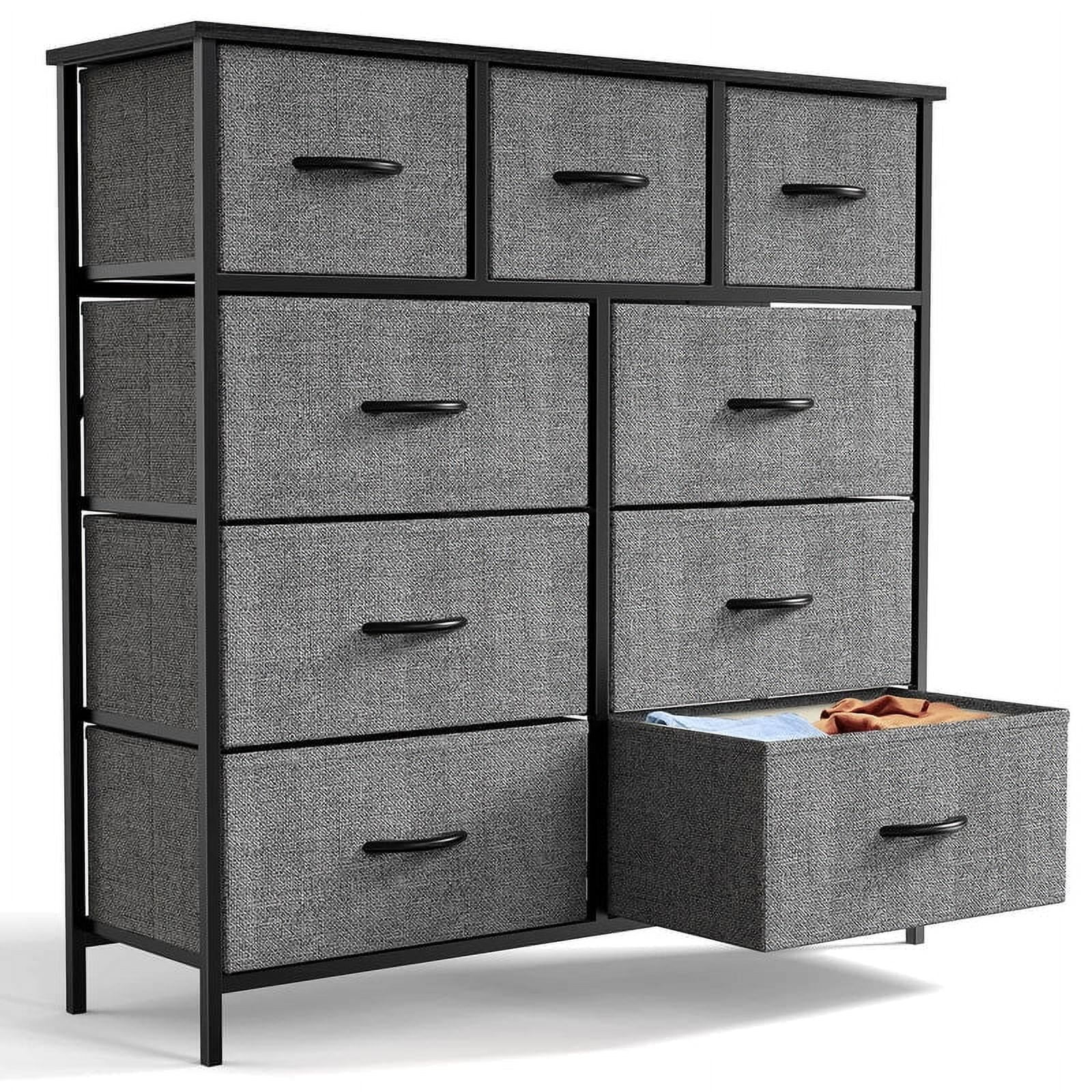 Gray Fabric 9-Drawer Vertical Storage Dresser with Levelers