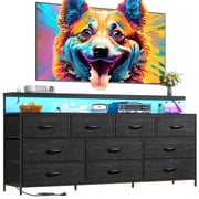Dresser for Bedroom with 10 Drawers Fabric dresser with LED Lights and Power Outlets,Black