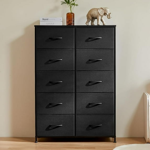 Dresser for Bedroom with 10 Storage Drawers, Fabric Storage Organizer for Guest Room/Living Room/Hallway/Entryway, Black