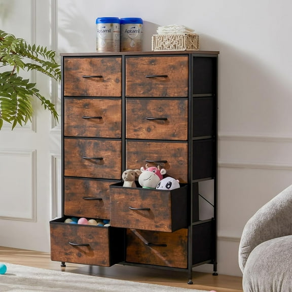 Dresser for Bedroom with 10 Storage Drawers, Fabric Storage Organizer for Guest Room/Living Room/Hallway/Entryway, Browm