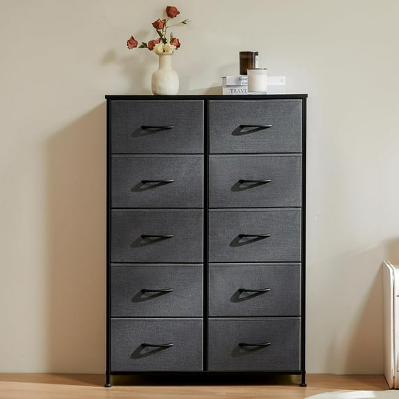 Dresser for Bedroom with 10 Storage Drawers, Fabric Storage Organizer for Guest Room/Living Room/Hallway/Entryway, Gray