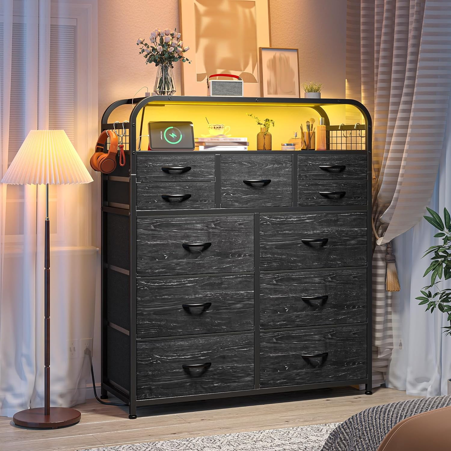 Dresser for Bedroom with 11 Drawers & Charging Station, Chest of ...