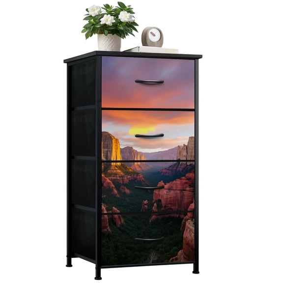 Dresser for Bedroom with 4 Storage Drawers Red Rocks Sunset Sedona Dressers Chest of Drawers Steel Framed Fabric Closet Organizers for Dorm Entryway