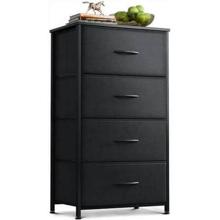 Dresser for Bedroom with 4 Storage Drawers, Small Dressers Chest of Drawers Fabric Dresser with Sturdy Steel Frame, Black