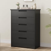 Dresser for Bedroom with 5 Drawers, 44" Tall Wood Closet Organizer with Embedded Handle Furniture for Living Room Hallway, Black