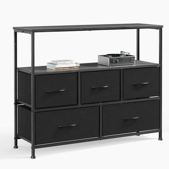 Dresser for Bedroom with 5 Metal Drawers, Storage Unit Organizer with three-layer iron frame, Black