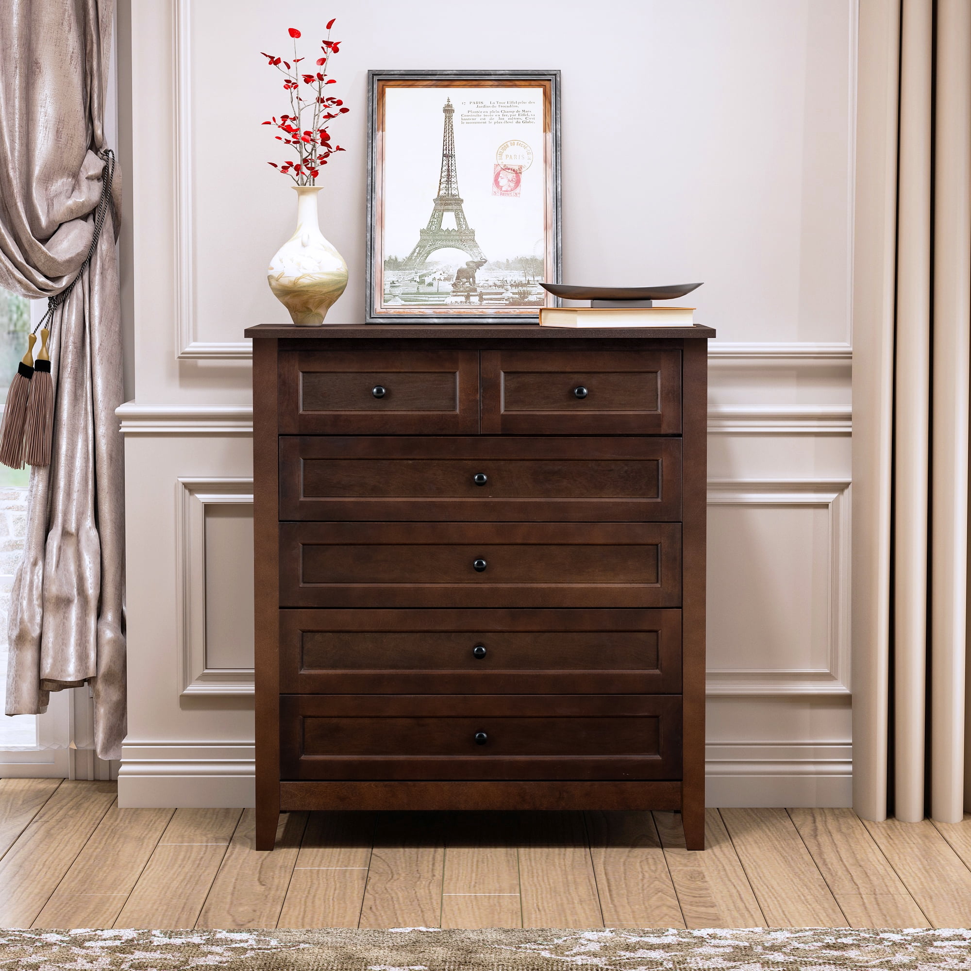 Dresser for Bedroom with 6 Drawers, Solid Wood Tall Dresser Chset for ...