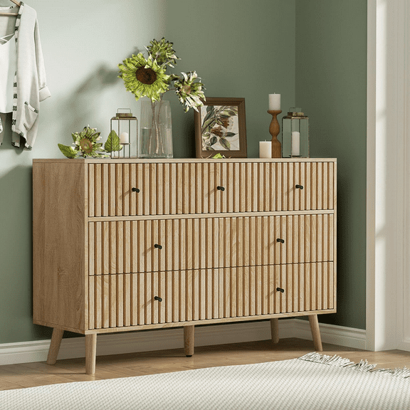 Dresser for Bedroom with 7 Drawers, Wood Chest of Drawers with Fluted Panel, for Living Room, Entryway