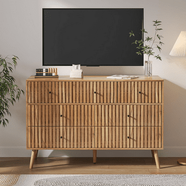 Dresser for Bedroom with 7 Drawers, Wood Chest of Drawers with Fluted Panel, for Living Room, Entryway