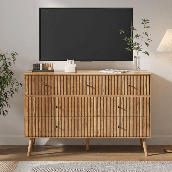 Dresser for Bedroom with 7 Drawers, Wood Chest of Drawers with Fluted Panel, for Living Room, Entryway