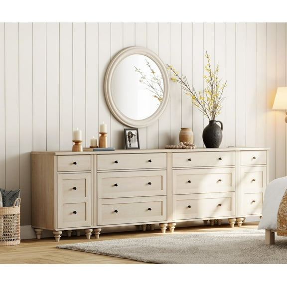 WAMPAT Dresser for Bedroom with 8 Drawers and 2 Storages, Dresser with Charging Station for Living Room, Dressers with Wide 3 Chest of Drawers, for Hallway, Beige