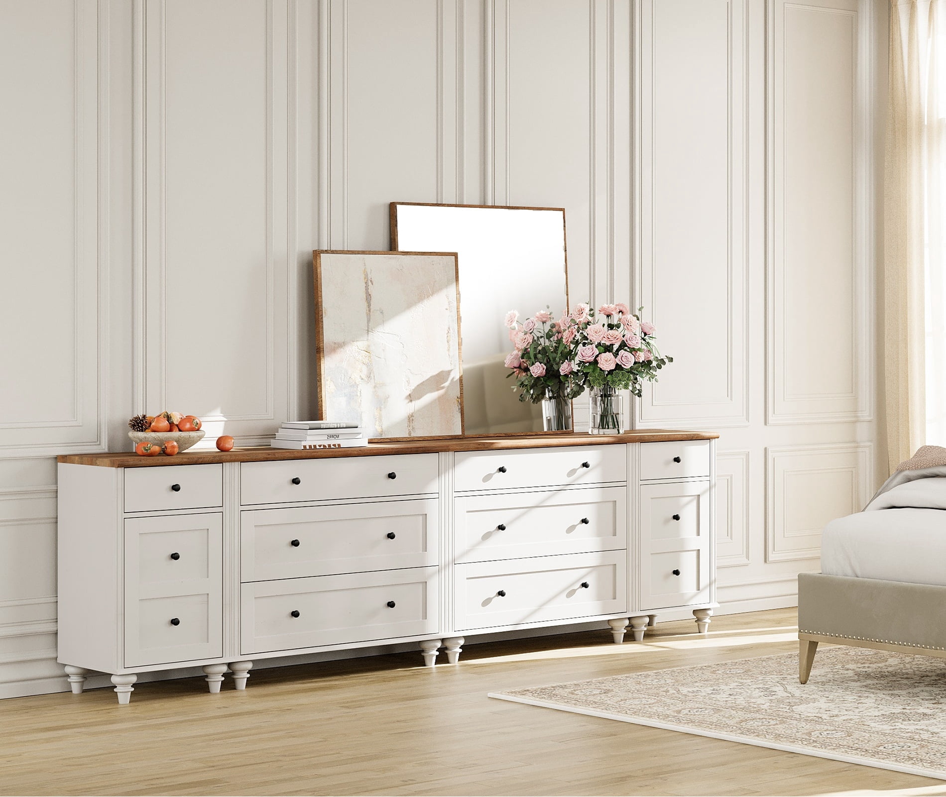 WAMPAT Dresser for Bedroom with 8 Drawers and 2 Storages, Nightstands with Charging Station for Living Room, Dressers with Wide 3 Chest of Drawers, for Hallway, White
