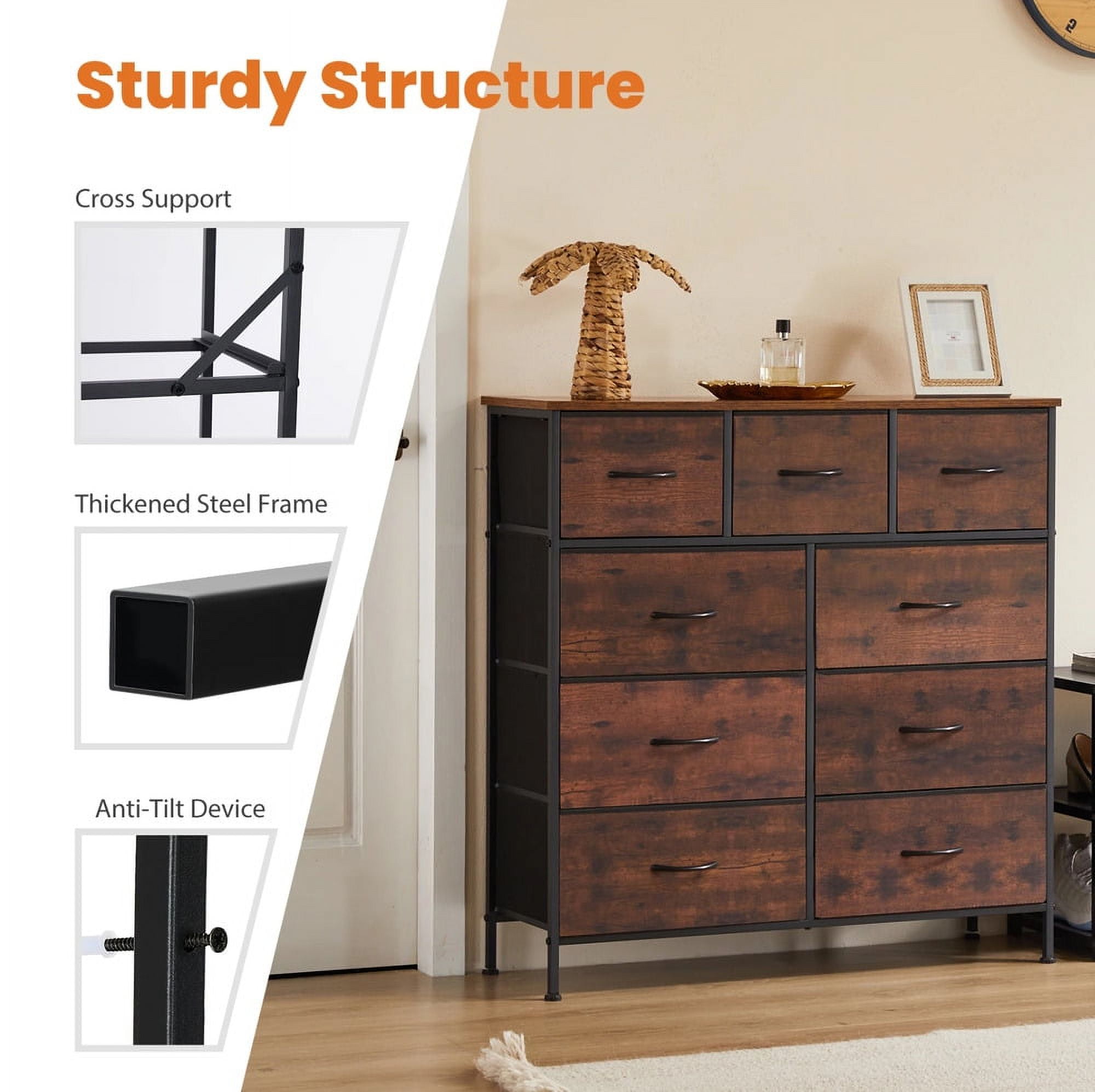 Dresser for Bedroom with 9 Fabric Drawers Wardrobe Steel Frame Assembly