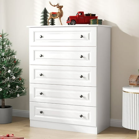 IDEALSOUL Dresser for bedroom,5 Drawer Dresser Tall White Dresser with Large Storage Space, for Bedroom,Hallway,Entryway