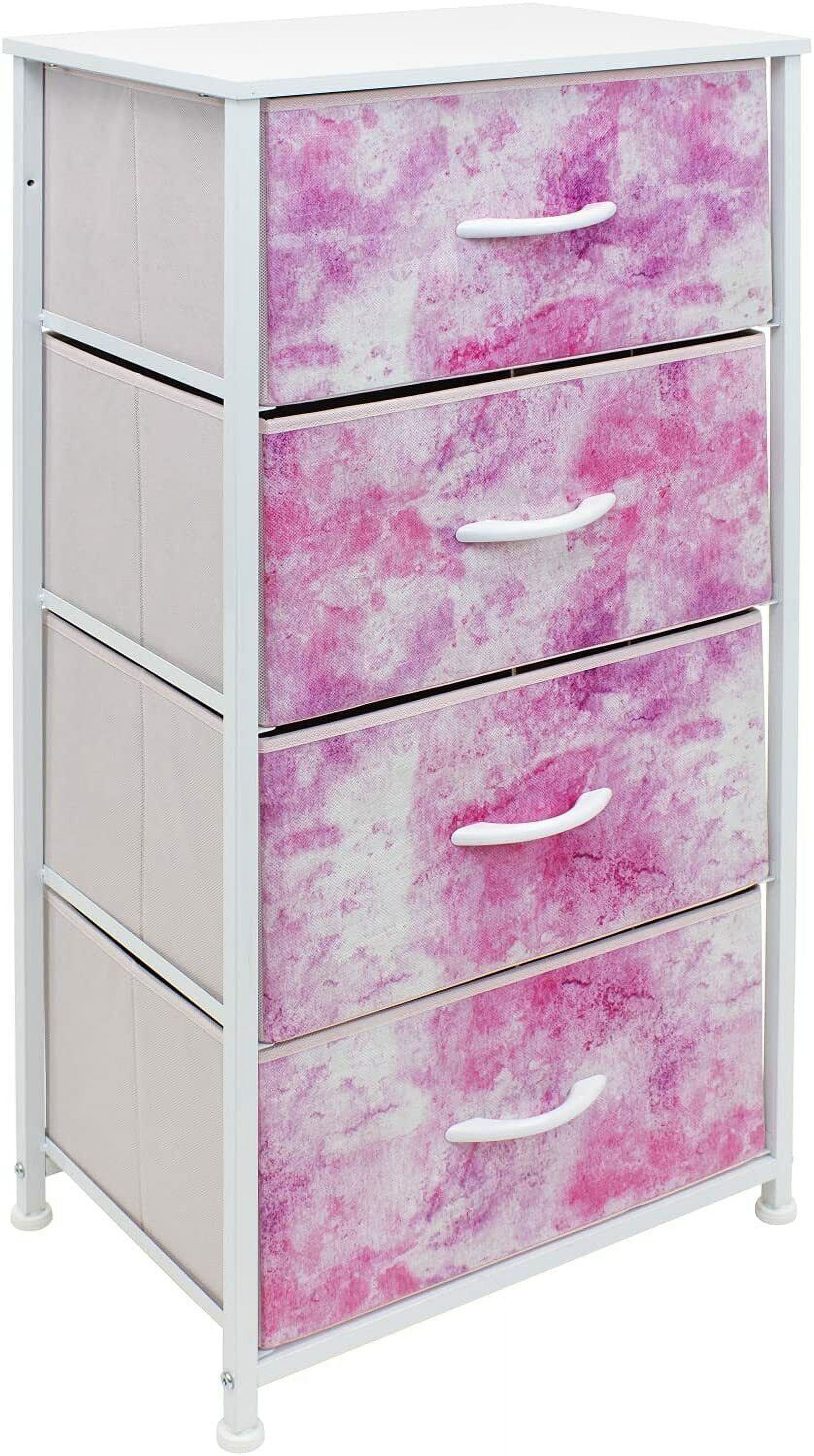 Tie-Dye Pink 4-Drawer Fabric Storage Chest with Steel Frame