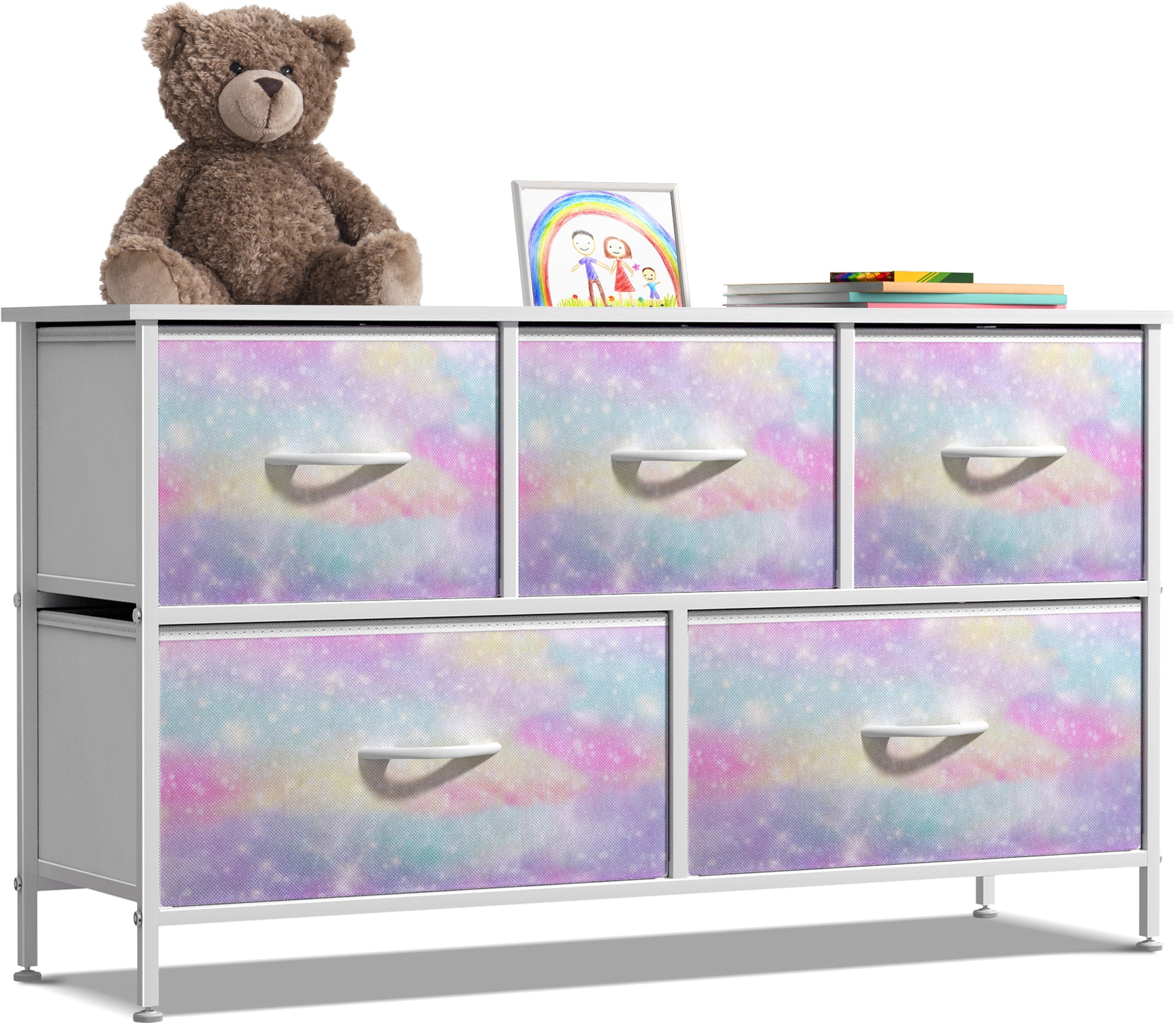 Rainbow Sparkle Multicolor Kids Dresser with Deep Drawers