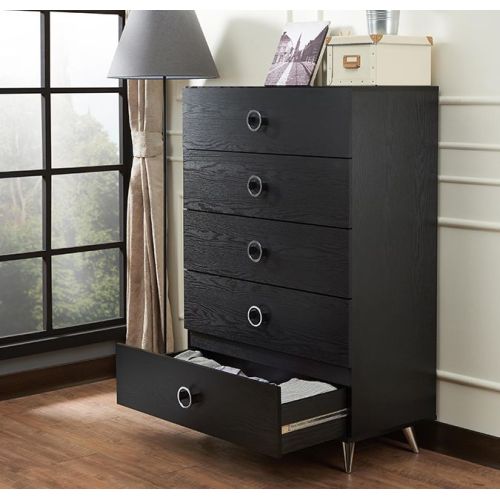 Dresser w/5 Drawers, Modern Chest of Drawer with Solid Wood and Plastic