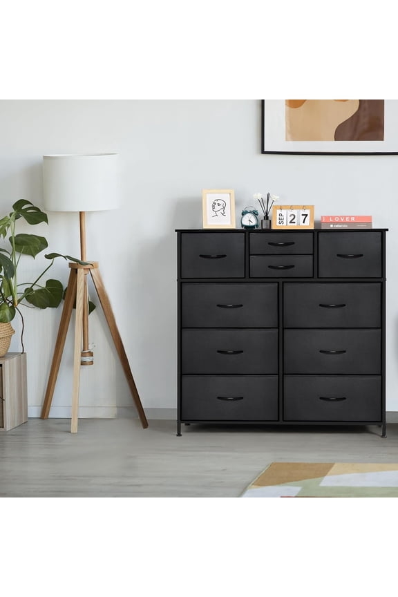 Adult Dresser with 10 Non-Woven Drawers Small Chest of Drawers, Black