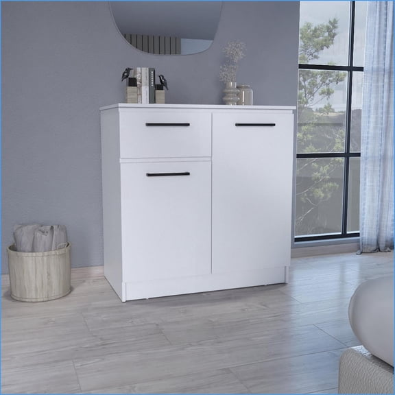 Dresser with 2-Door Cabinets & Drawer, Compact | White | Particle Board