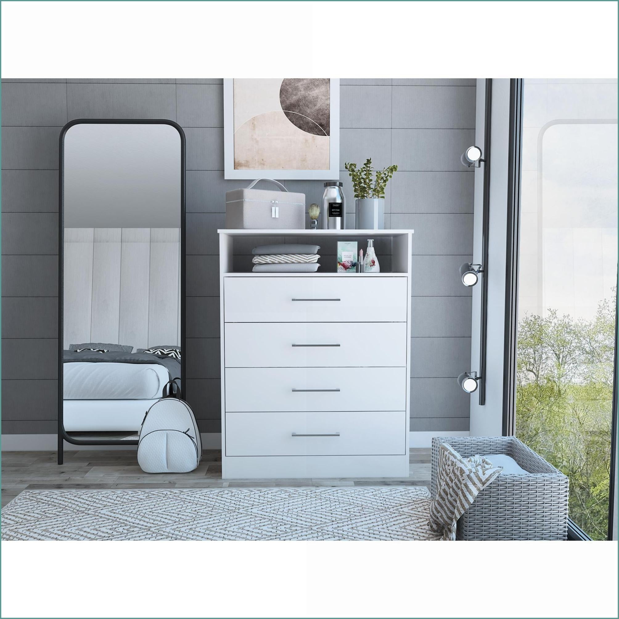 Dresser with 4 Drawers & 1 Shelf, Clean White | White | Particle Board ...