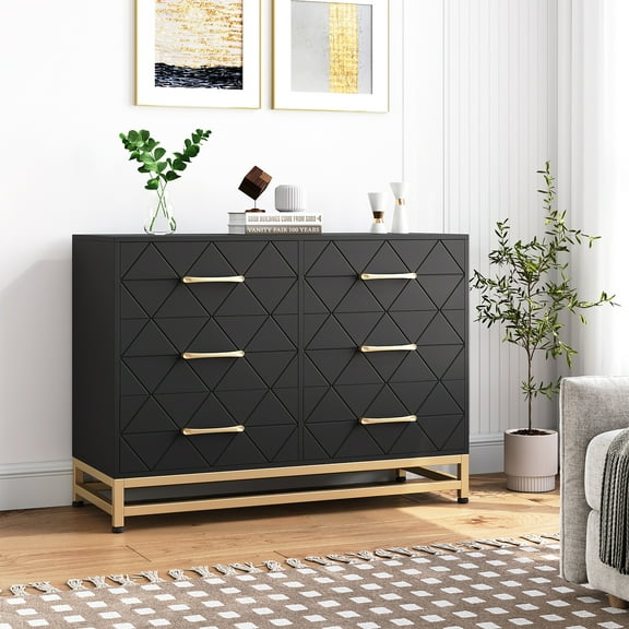 Dresser with 6 Drawers and TV Stand, Modern Wood Chest of Drawers for Bedroom, Living Room, Hallway, Entryway, and Dormitory