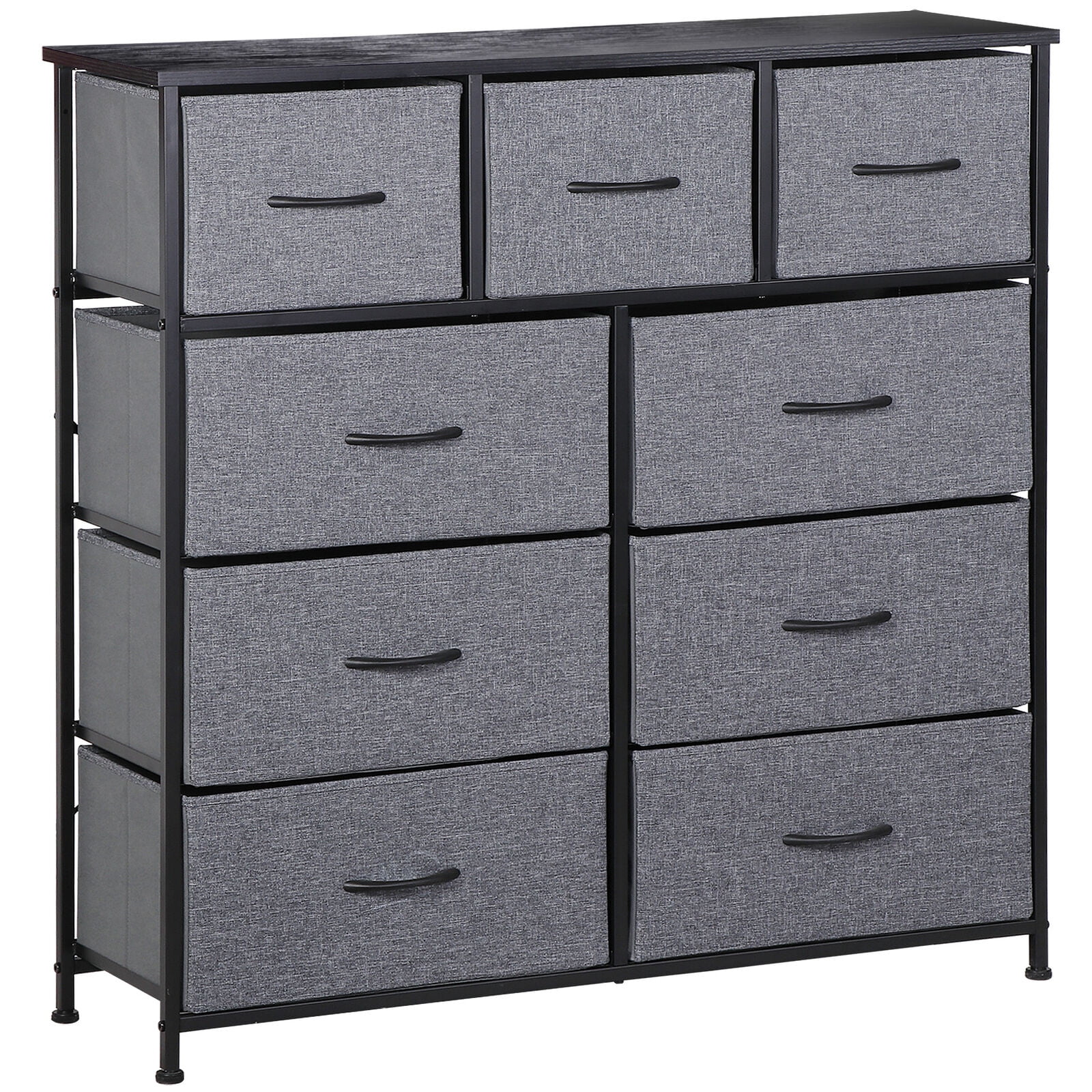 Gray Fabric 9-Drawer Vertical Storage Dresser with Levelers