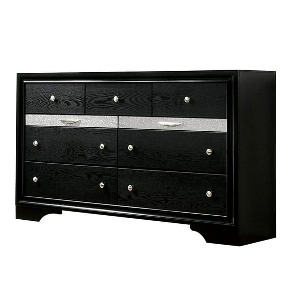 Dresser with Silver Trim Accent and 2 Jewelry Drawer, Black