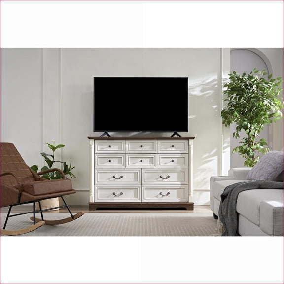 Dressers | 10-Drawer Rustic Wooden Chest with Smooth Gliding Drawers | Walnut | MDF